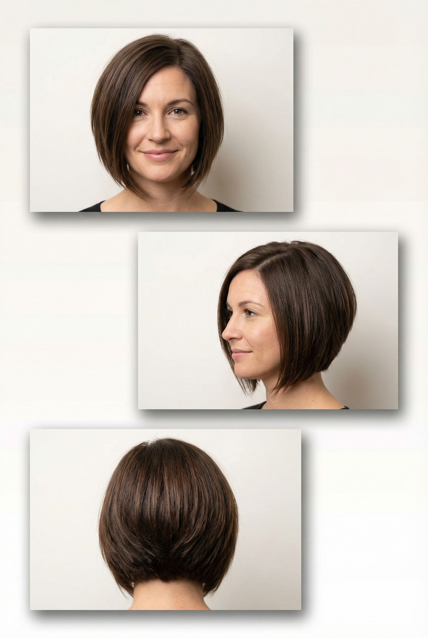 Asymmetric Angled Bob with Deep Side Part and Layers