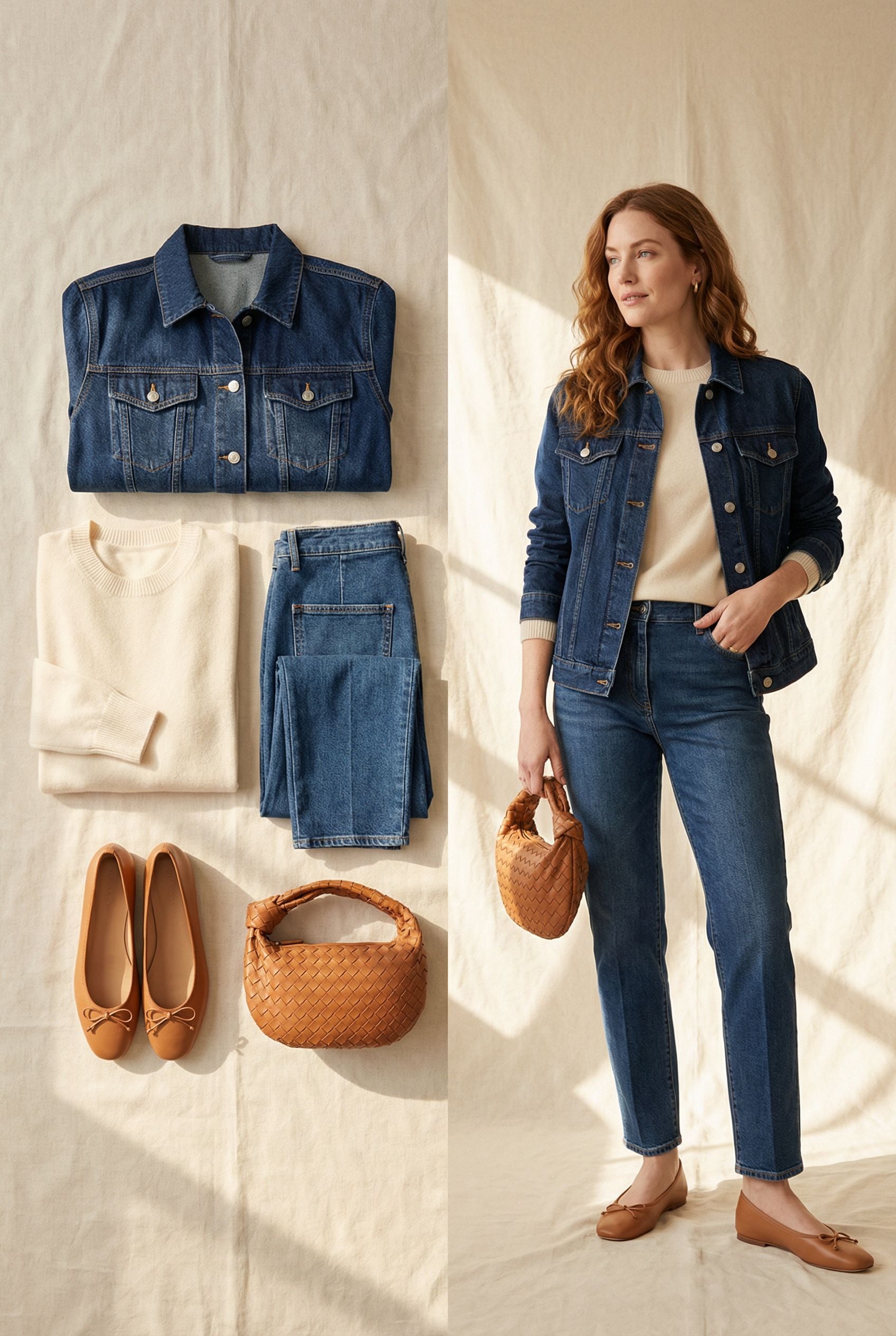 Chic Denim and Cashmere Combo with Ballet Flats