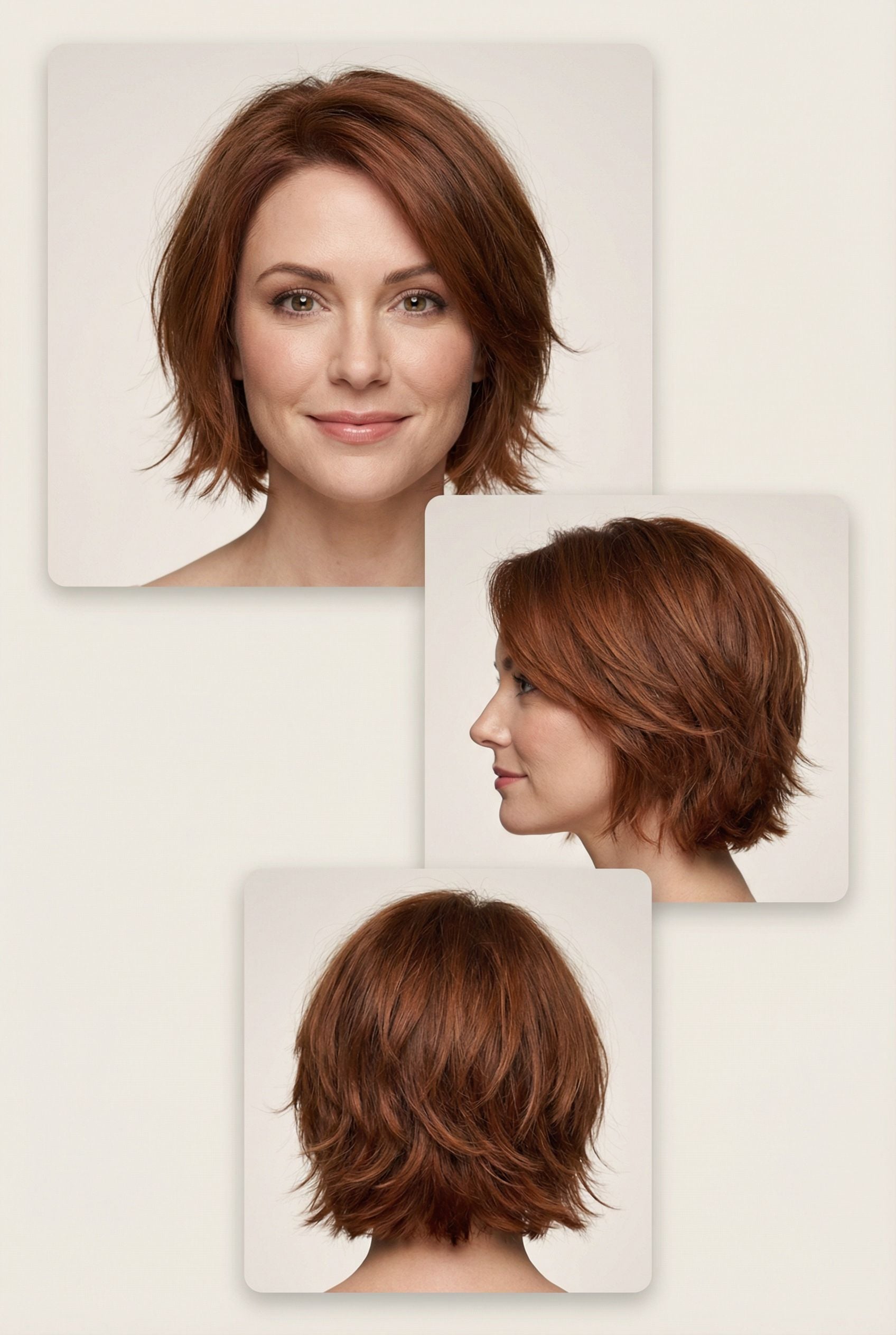 Choppy Layered Bob with Feathered Ends and Volume at Crown