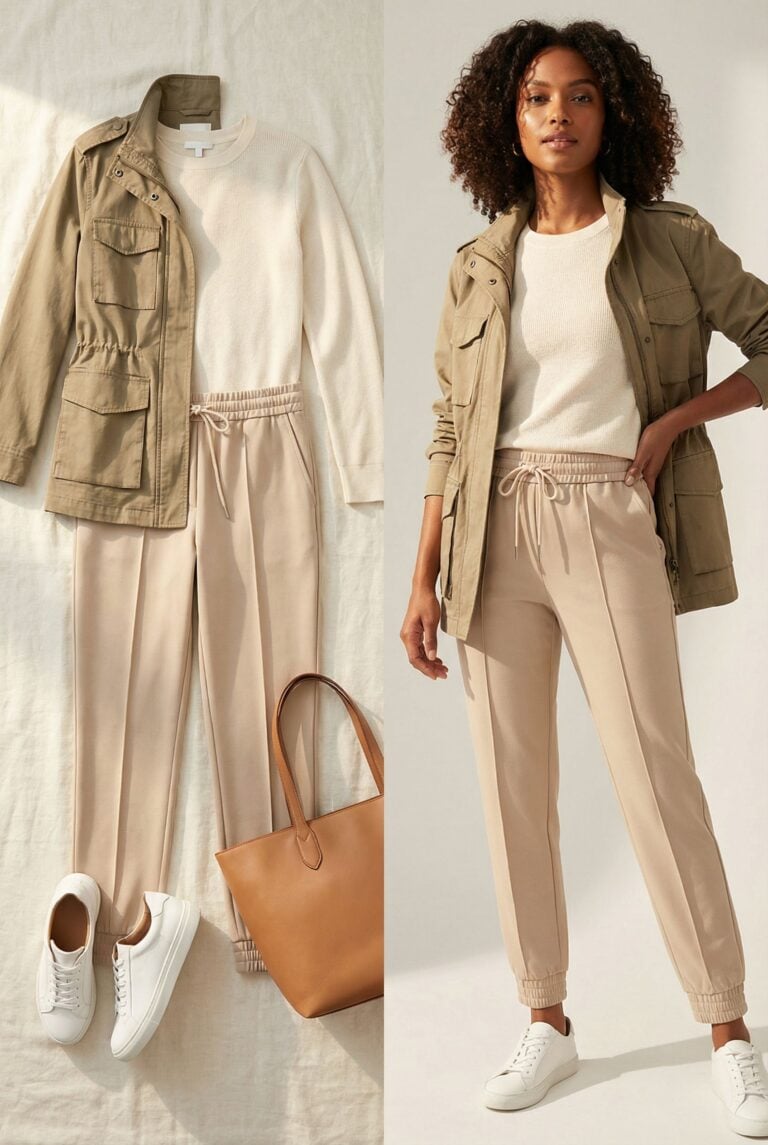 Classic Athleisure with Tailored Joggers and Crisp White Sneakers