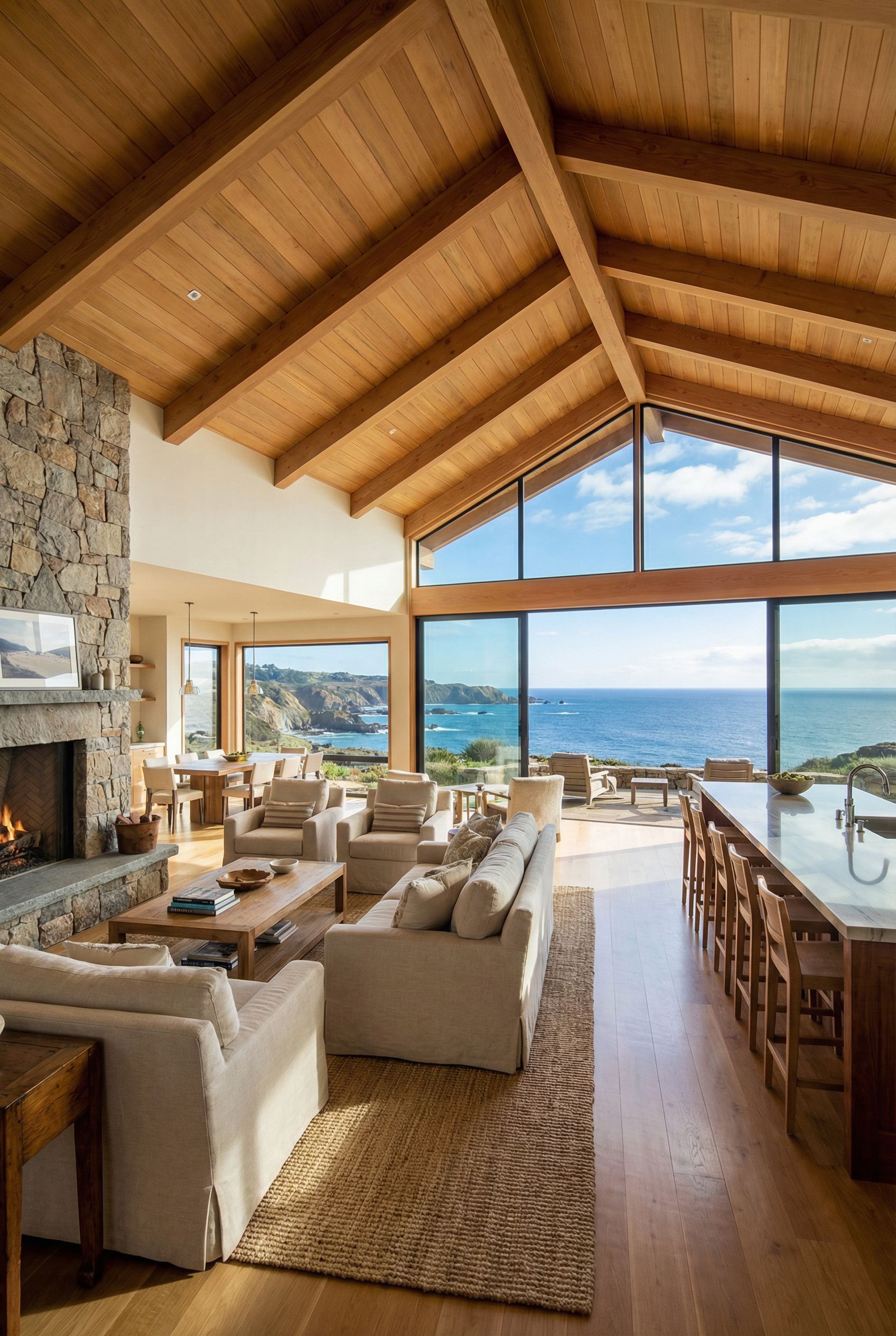 Coastal Estate Great Room with Ocean Views