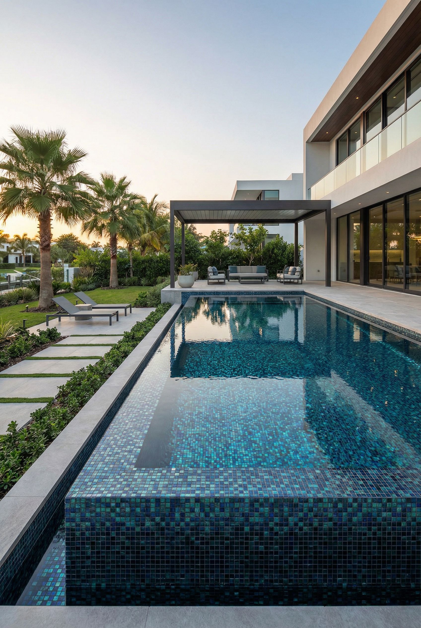 Contemporary Glass-Tile Luxury Pool