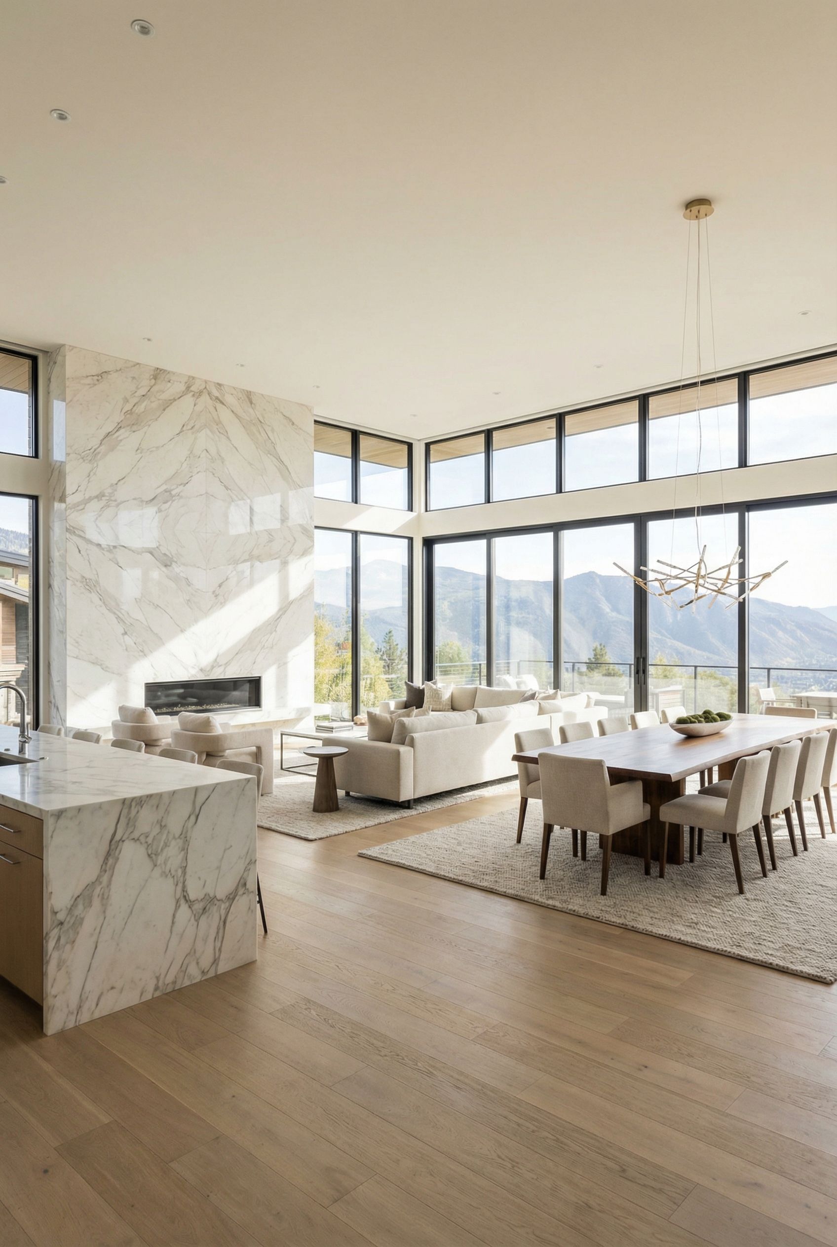 Contemporary Great Room with Custom Italian Marble