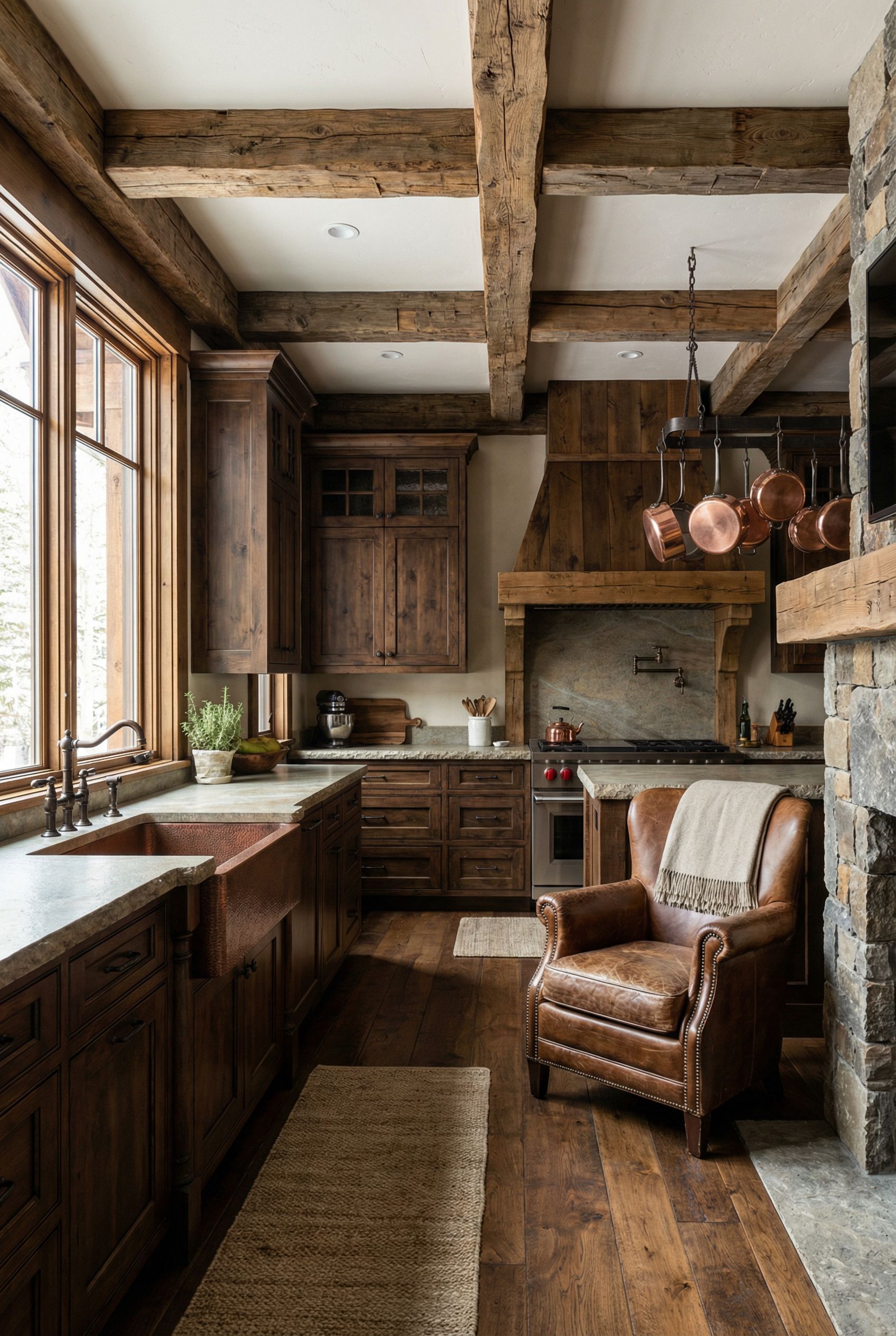Cozy Chalet-Style Rustic Kitchen with Farmhouse Sink Details