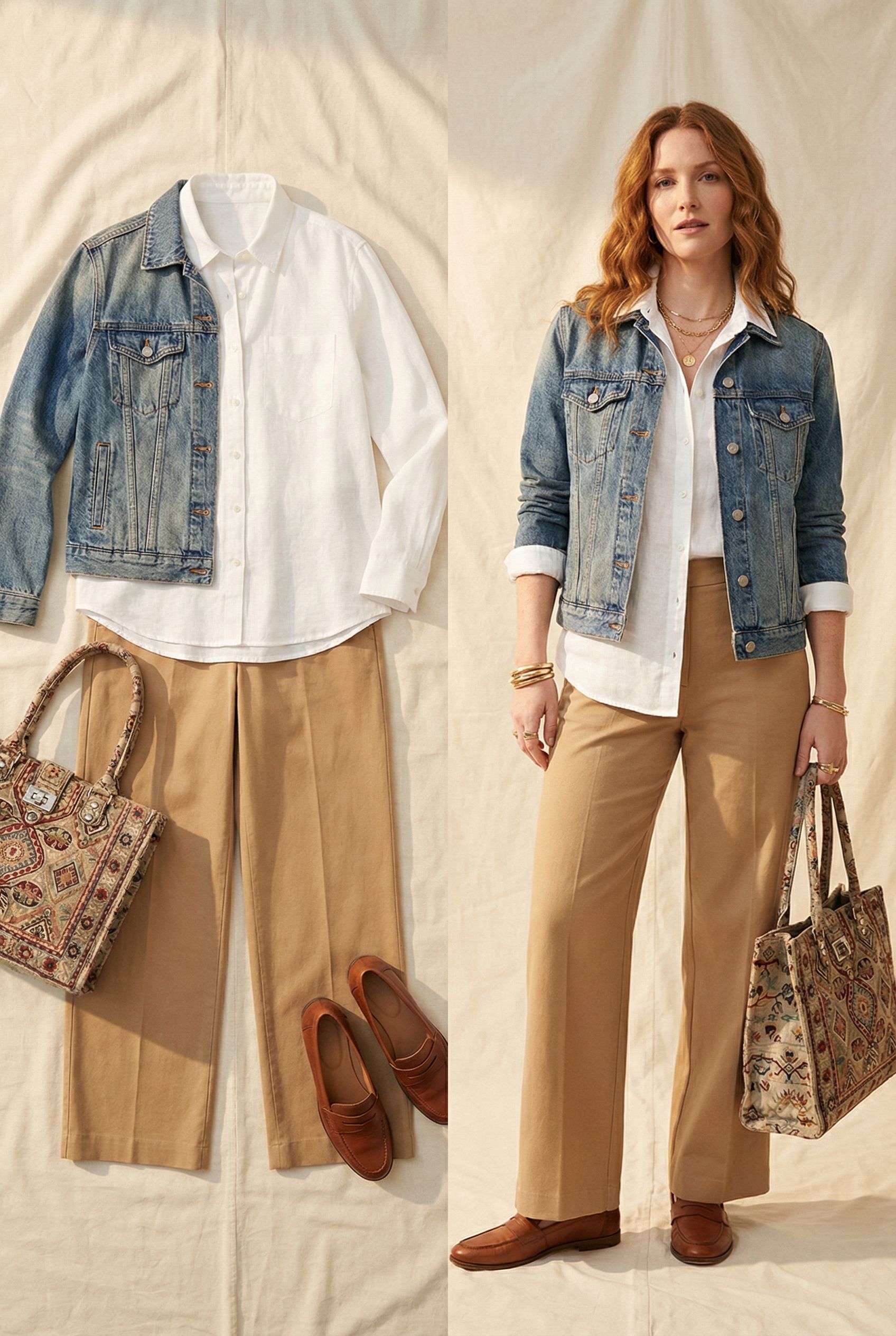 Denim Jacket Look with Statement Bag and Layered Jewelry for Women Over 40