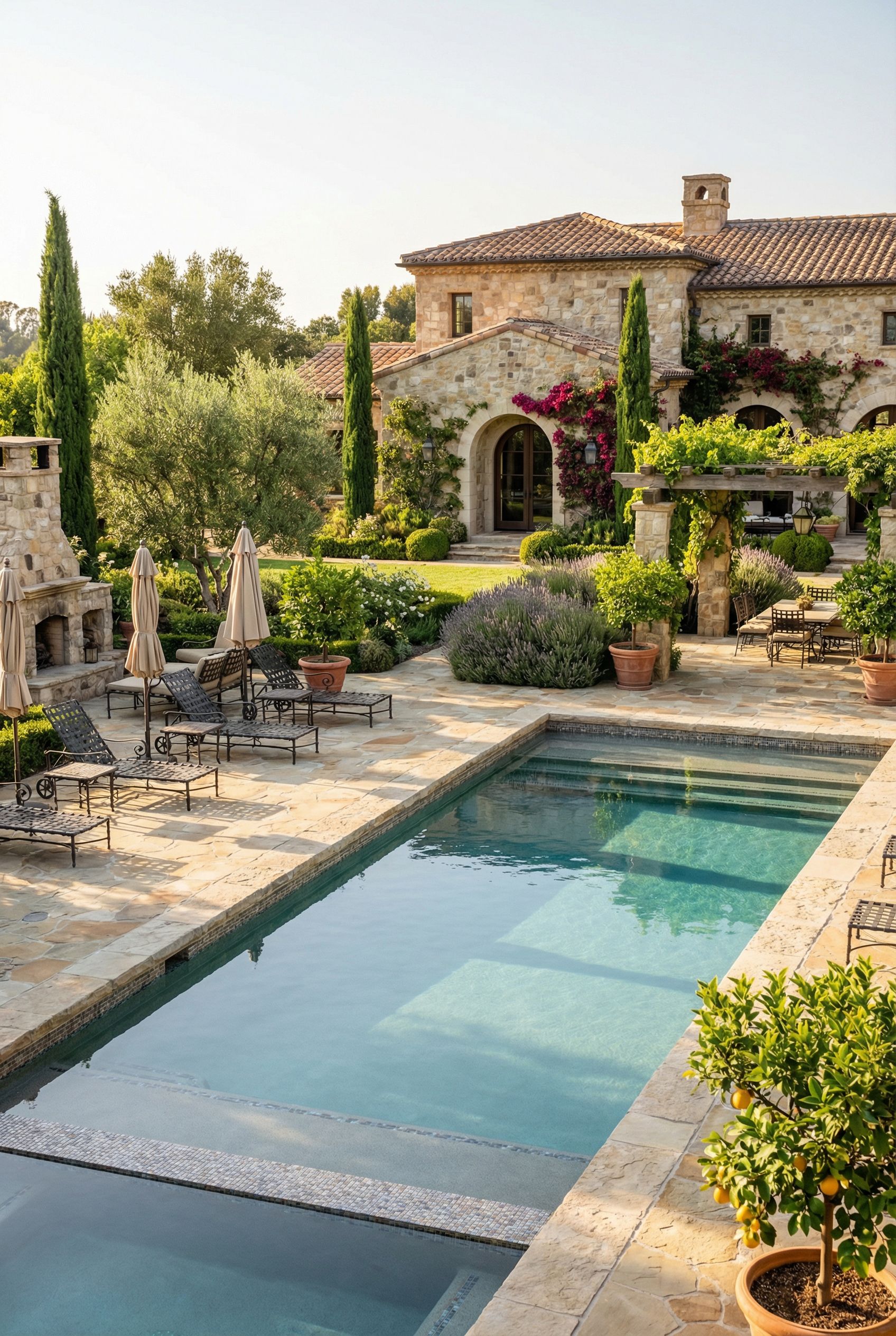 European-Inspired Luxury Backyard Pool Estate