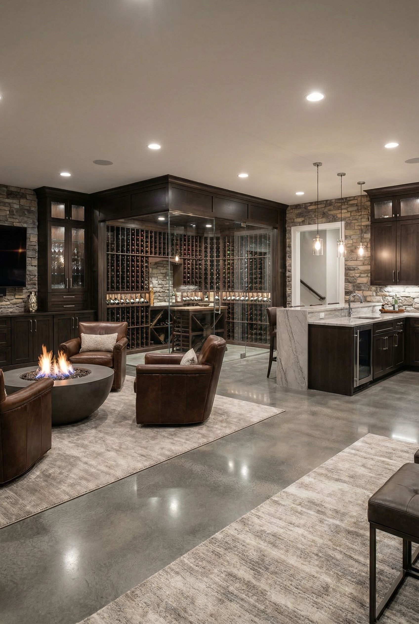 Finished Open Concept Wine Cellar Lounge