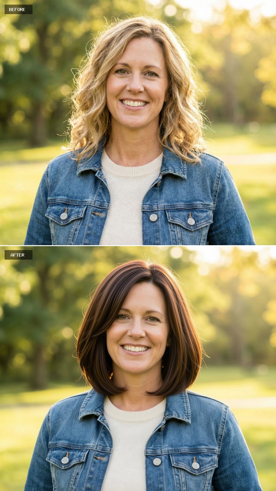 Tousled Brunette Shag with Golden Highlights