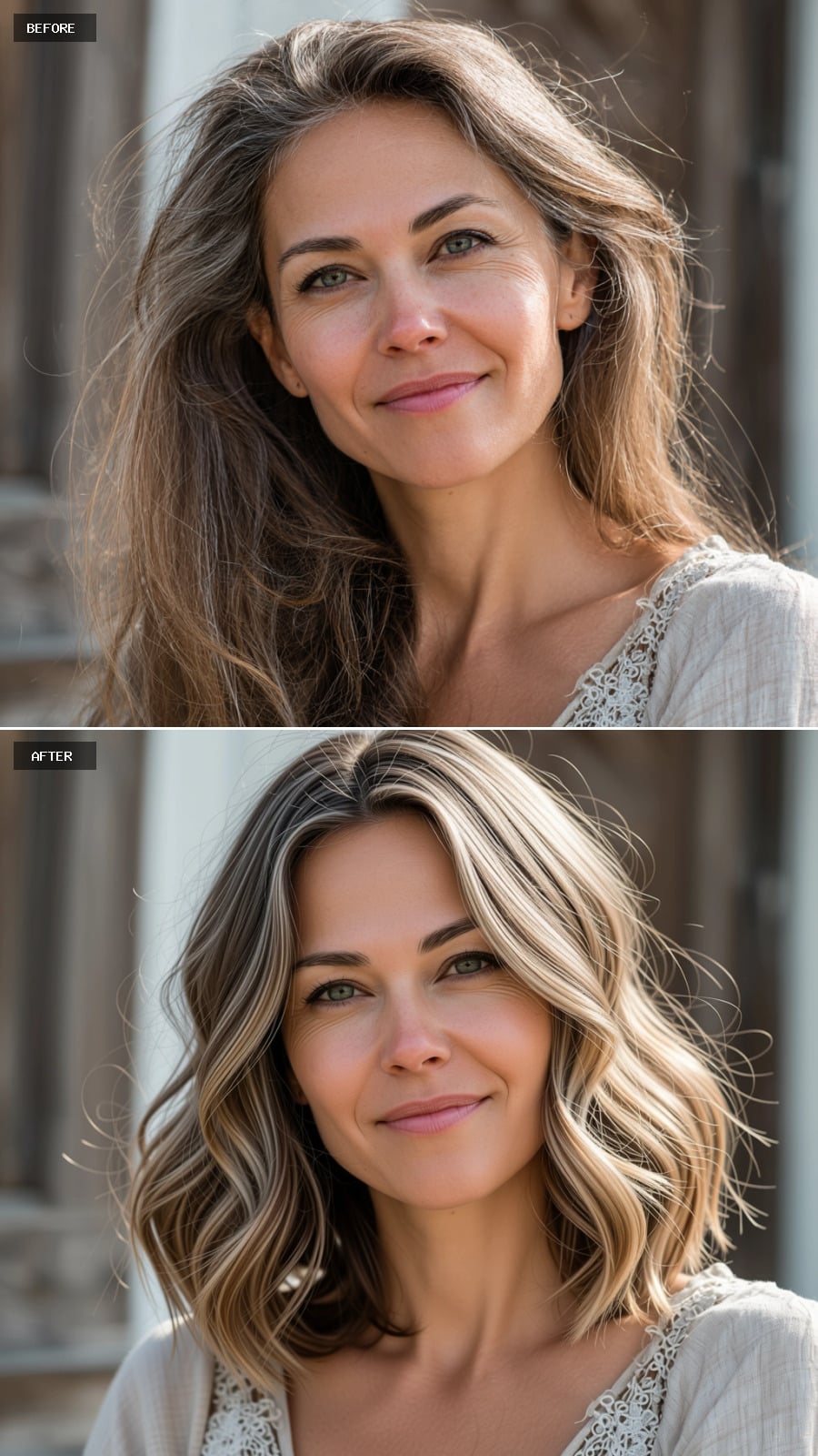 Edgy Asymmetrical Lob with Silver Balayage