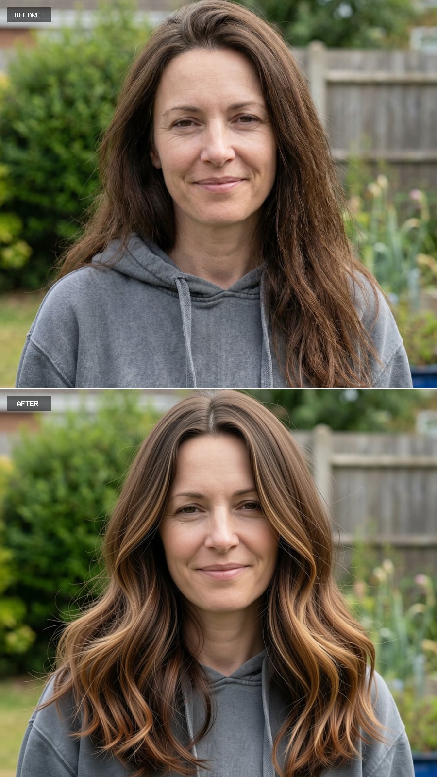 Dimensional Brunette with Golden Highlights and Volume