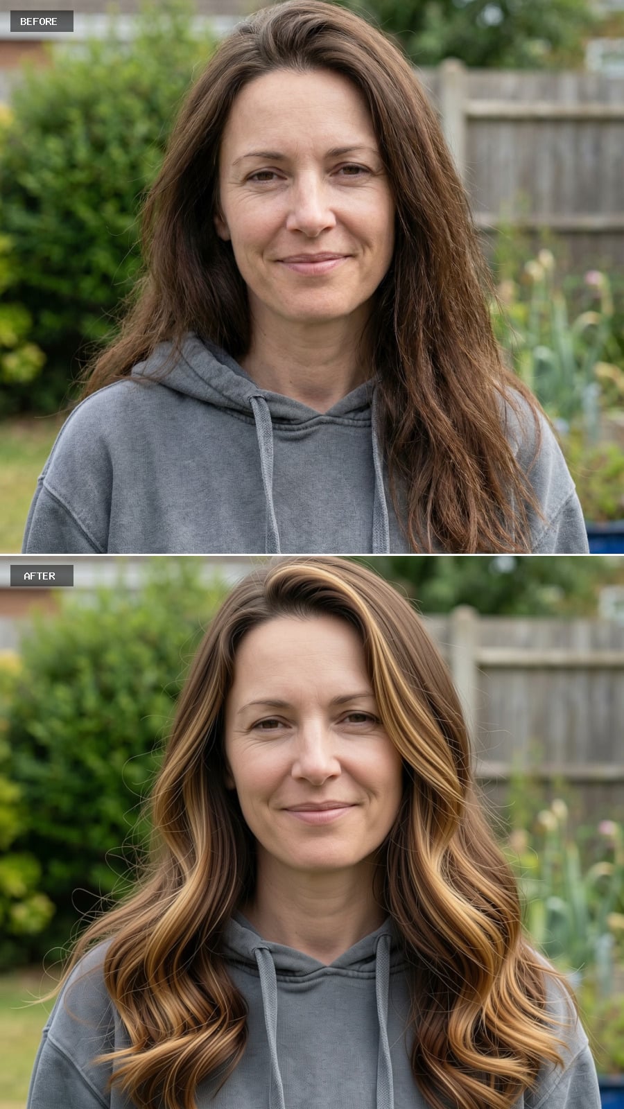 Romantic Rose Gold Waves with Curtain Bangs