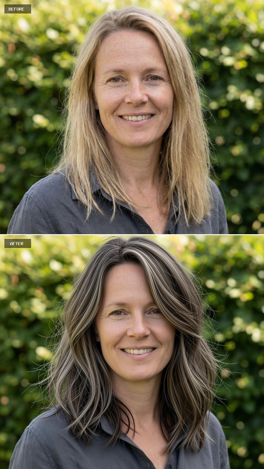 Medium-length Shag With Wispy Layers, Dark Blonde With Subtle Ash Highlights, Lived-in Texture