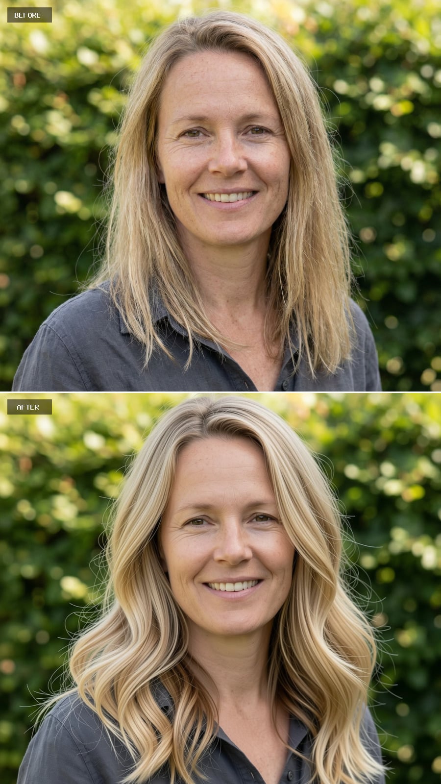 Long Layered Cut Past The Shoulders, Natural Blonde With Sun-kissed Highlights, Soft Waves