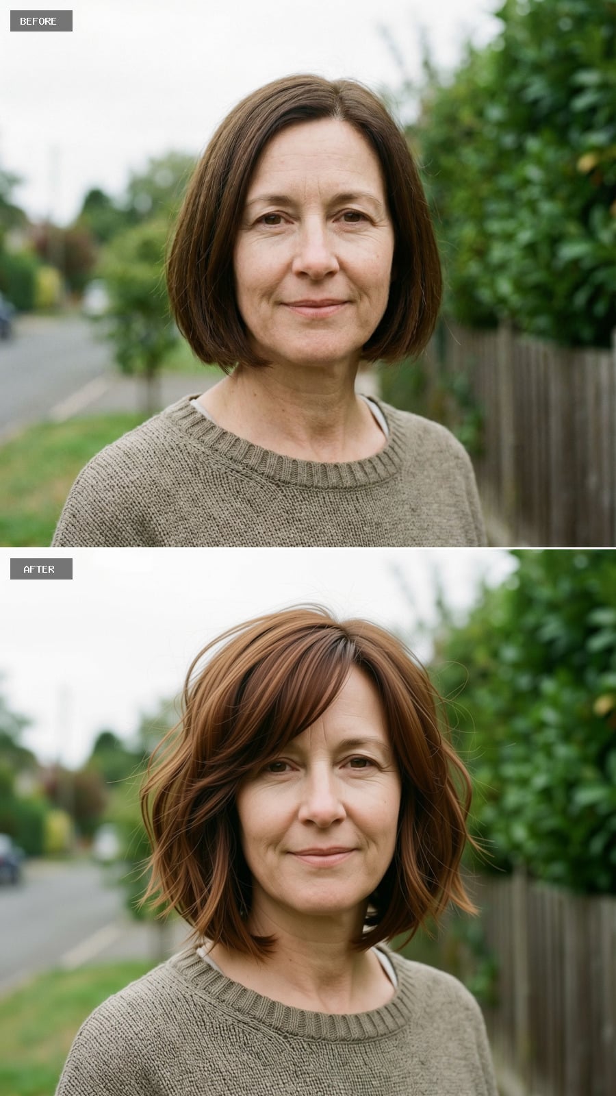 Jaw-length Textured Bob With Internal Layering For Lift, Warm Chestnut Brown, Lightly Tousled Natural Finish