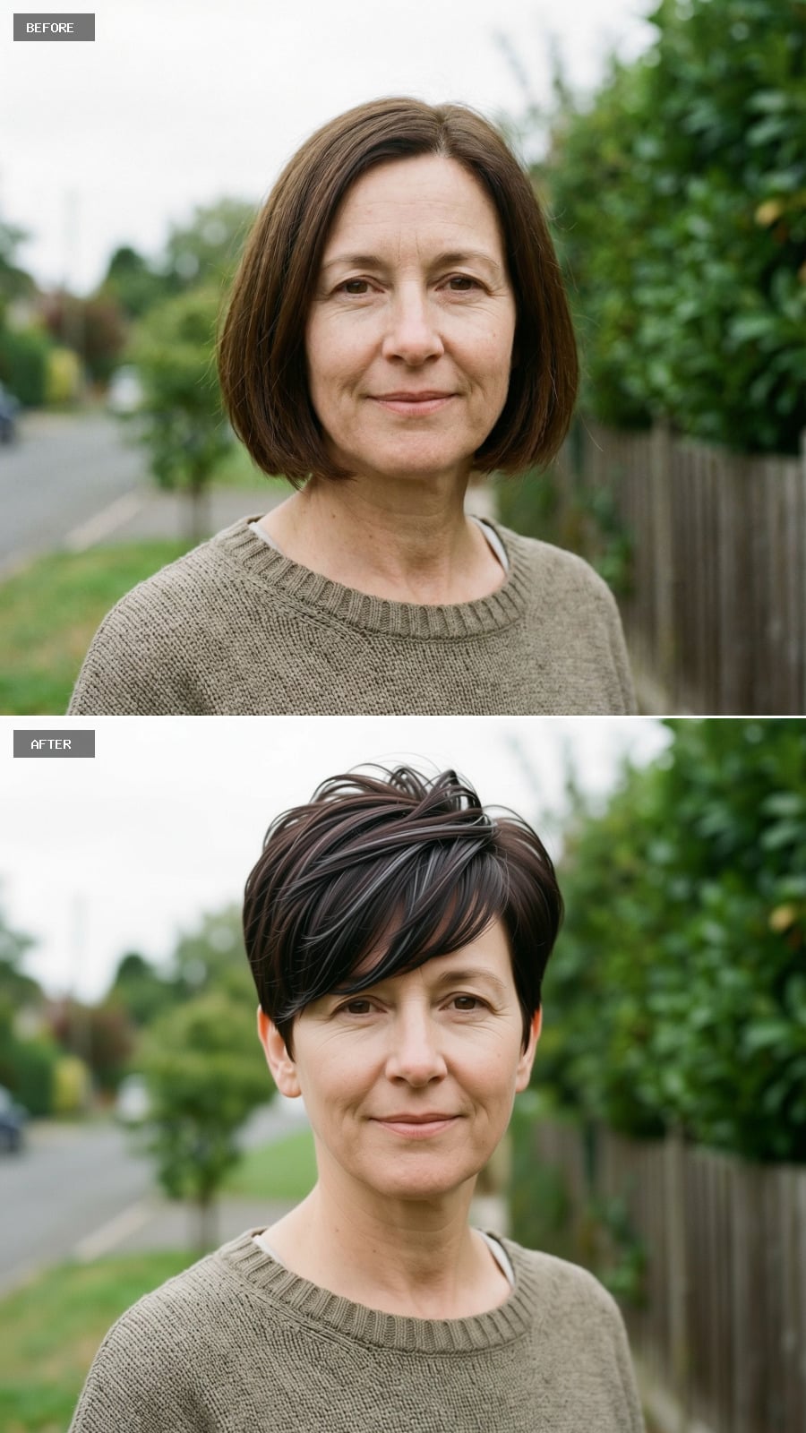 Short Tapered Pixie With Longer Crown And Side-swept Fringe, Deep Brunette With Subtle Ash Undertones, Matte Texture