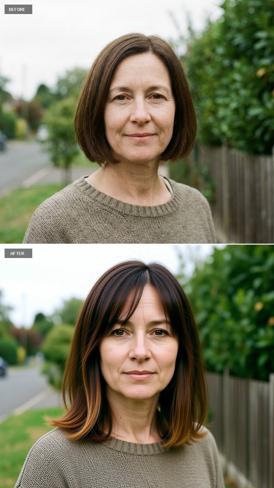 Collarbone-length Cut With Long Face-framing Layers, Dark Brunette Roots Melting Into Soft Caramel Ombre