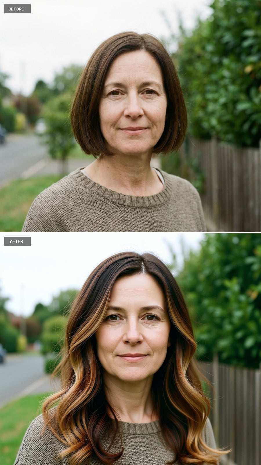 Extra-long Layered Cut With Soft Tapering, Espresso Roots Blending Into Caramel Balayage, Voluminous Styling