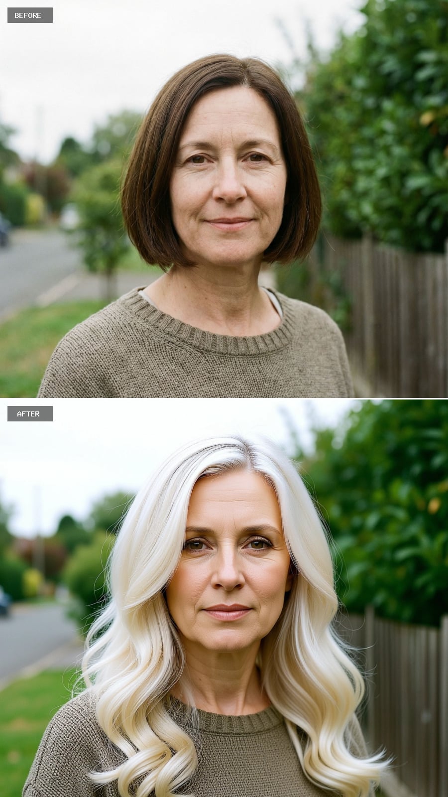 Long Hair Styled In Modern Hollywood Waves, Creamy Platinum Blonde, Glossy High-shine Finish