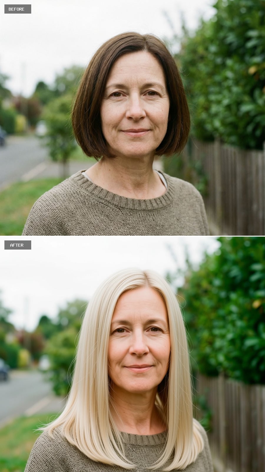 Extra-long Cut With Blunt Perimeter And Minimal Layers, Cool Champagne Blonde, Sleek Glass-hair Styling