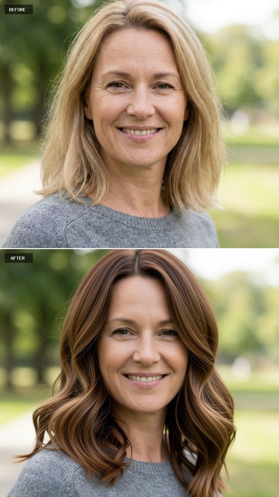 Mid-back Length Cut With Long Blended Layers, Warm Medium Brunette Base, Soft Flowing Waves For A Natural Elegant Look