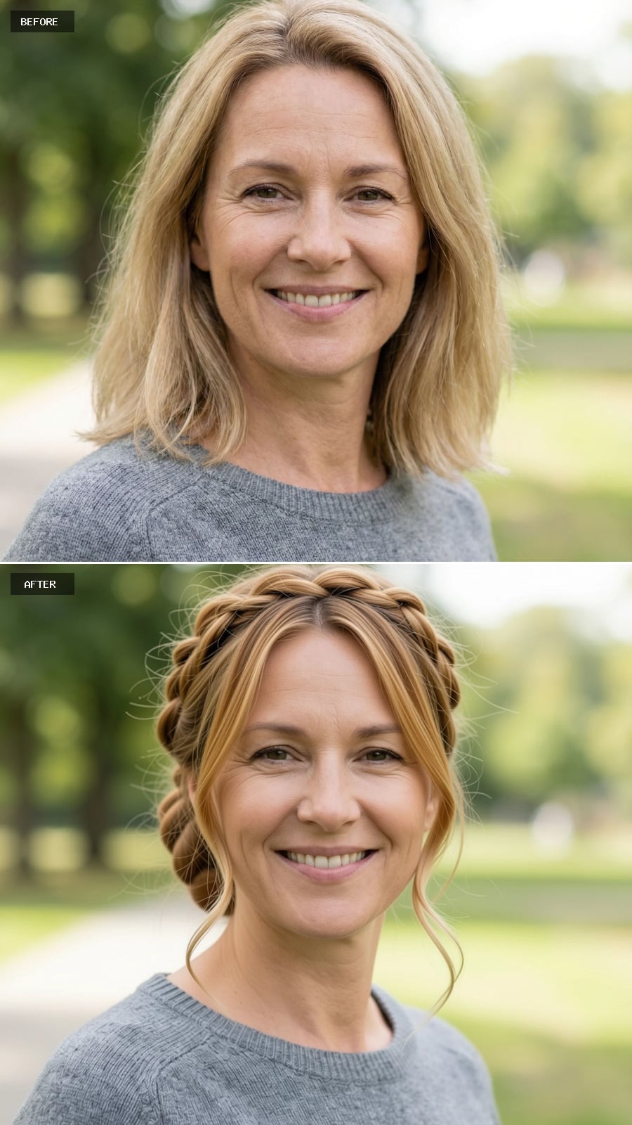 Low Braided Upstyle Worn Loosely At The Nape, Warm Honey-blonde Shade, Casual Elegance With Face-framing Softness