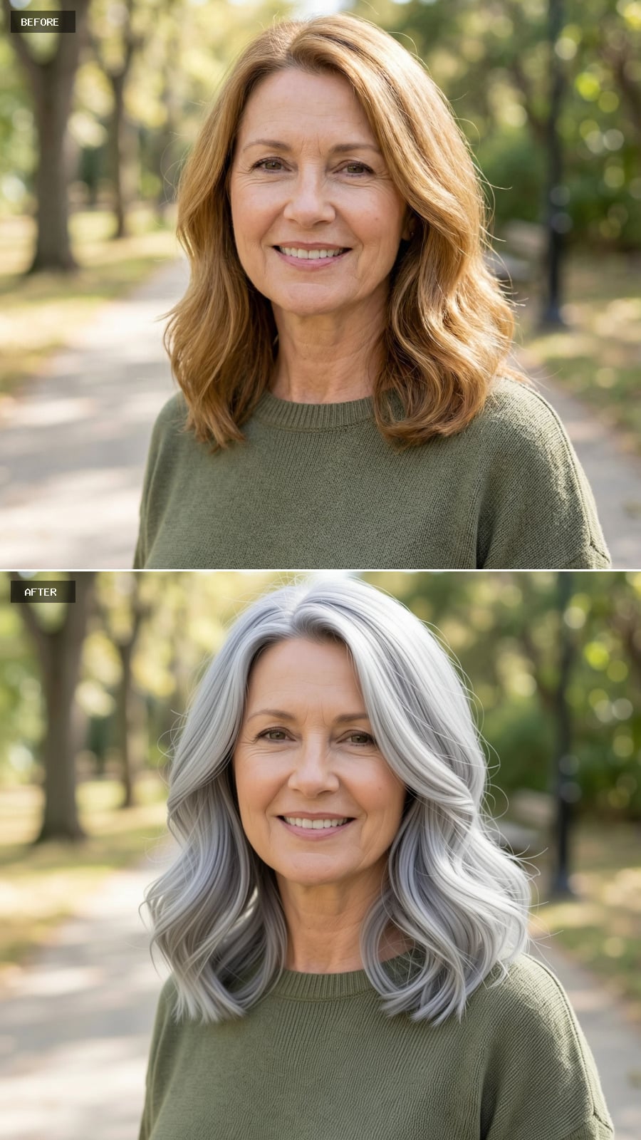 Mid-length Cut Just Below The Shoulders With Airy Layering, Cool Ash-blonde Tone, Relaxed Blowout With Soft Volume