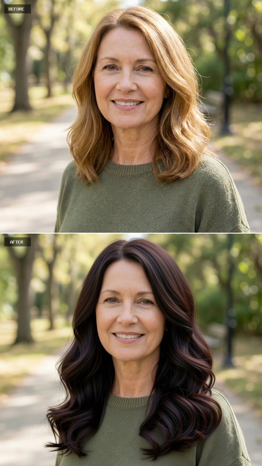 Long Layered Cut With Subtle Feathering At The Ends, Deep Brunette Shade, Soft Curls Focused At The Lower Lengths