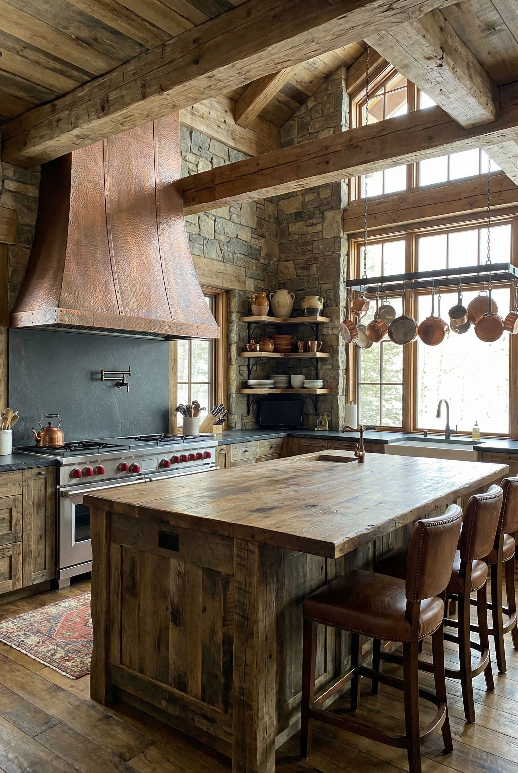 Luxury Chalet Kitchen with Custom Copper Range Hood