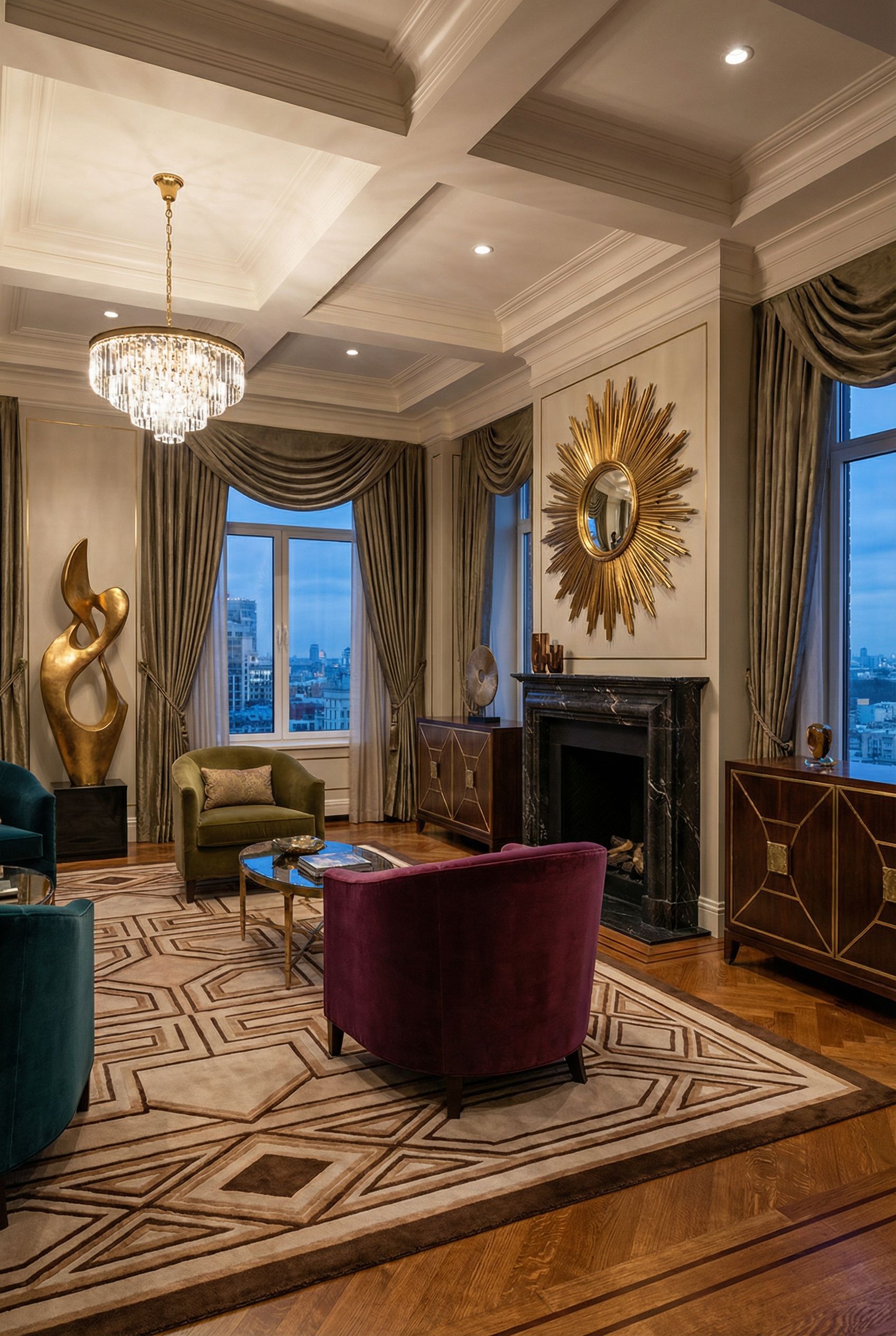 Luxury Living Room Design Highlighting Art Deco Elements