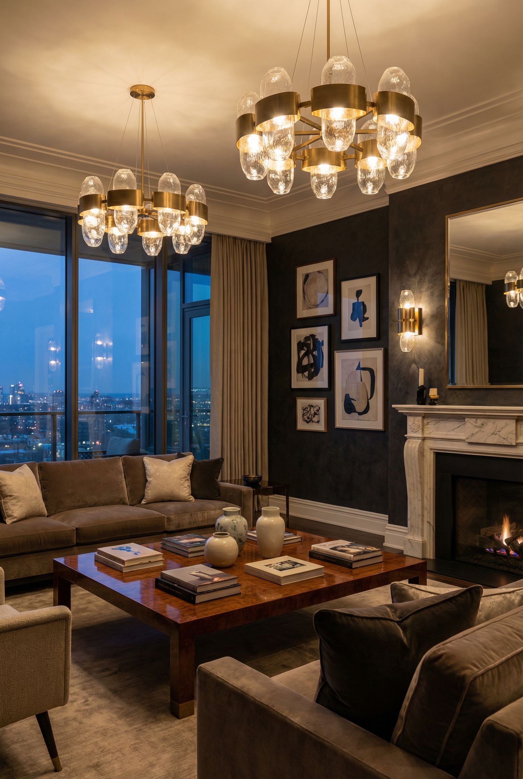 Luxury Living Room Design Showcasing Designer Lighting Fixtures
