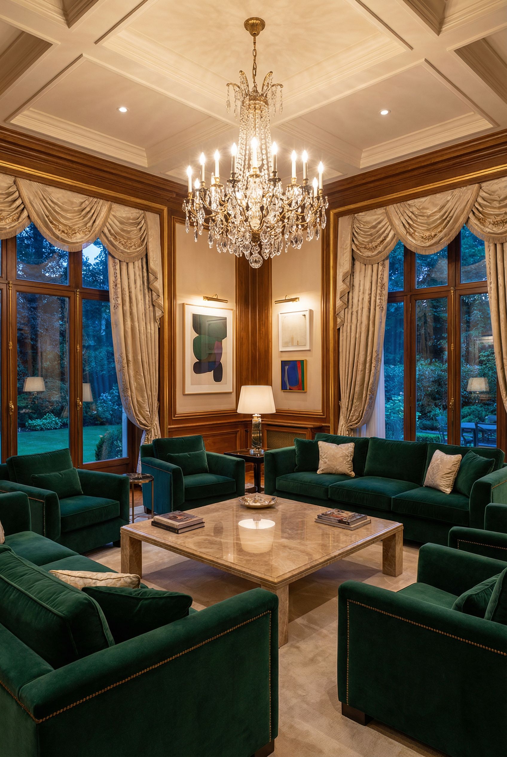 Luxury Living Room Design with Custom Velvet Seating