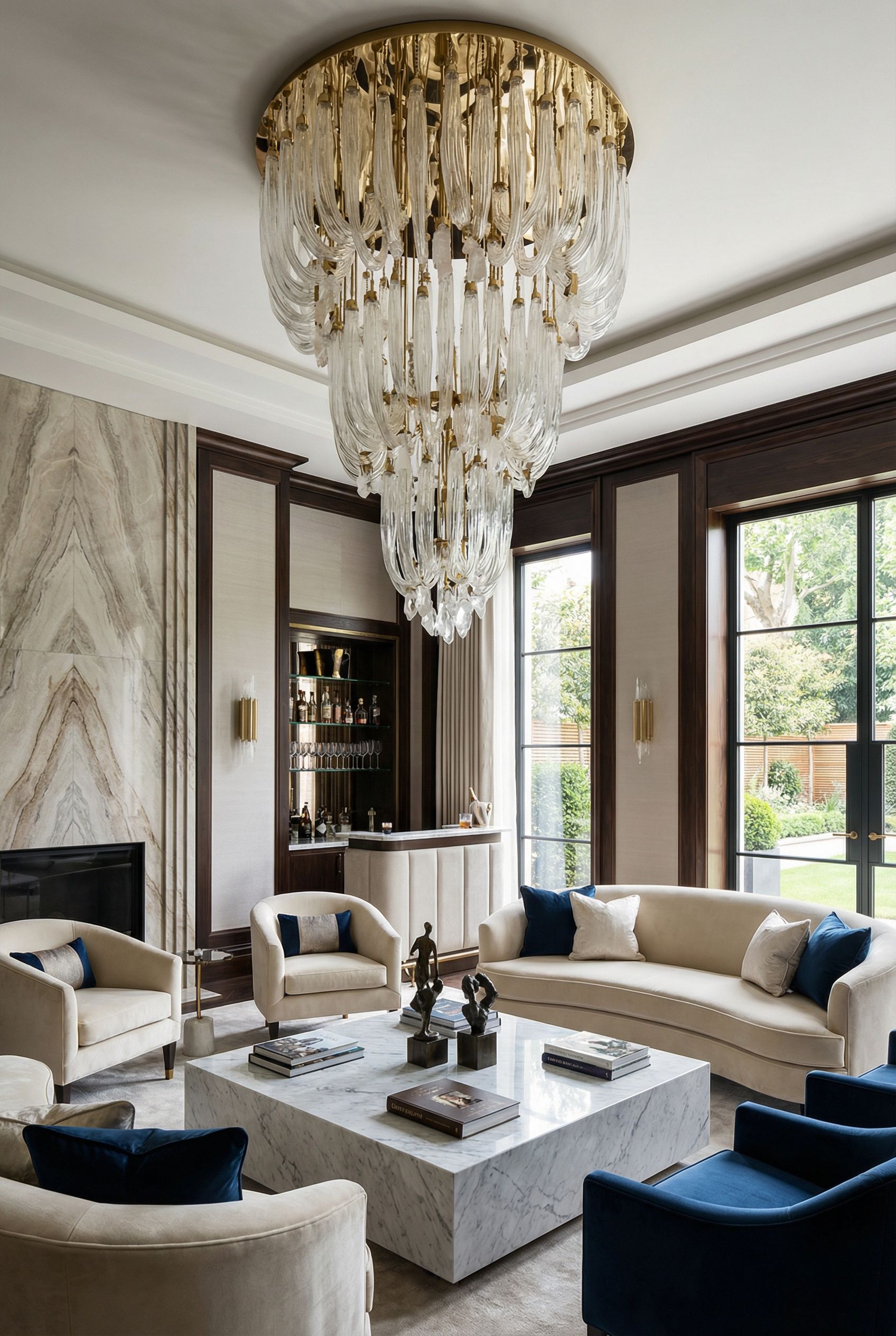 Luxury Living Room Design with Statement Chandelier Centerpiece