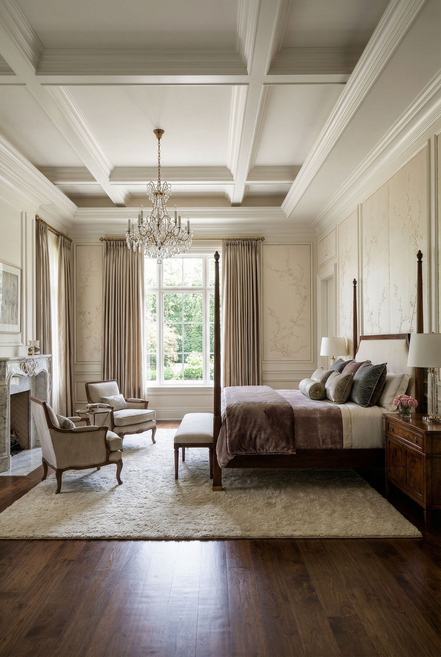 Luxury Primary Bedroom with Custom Silk Wall Panels