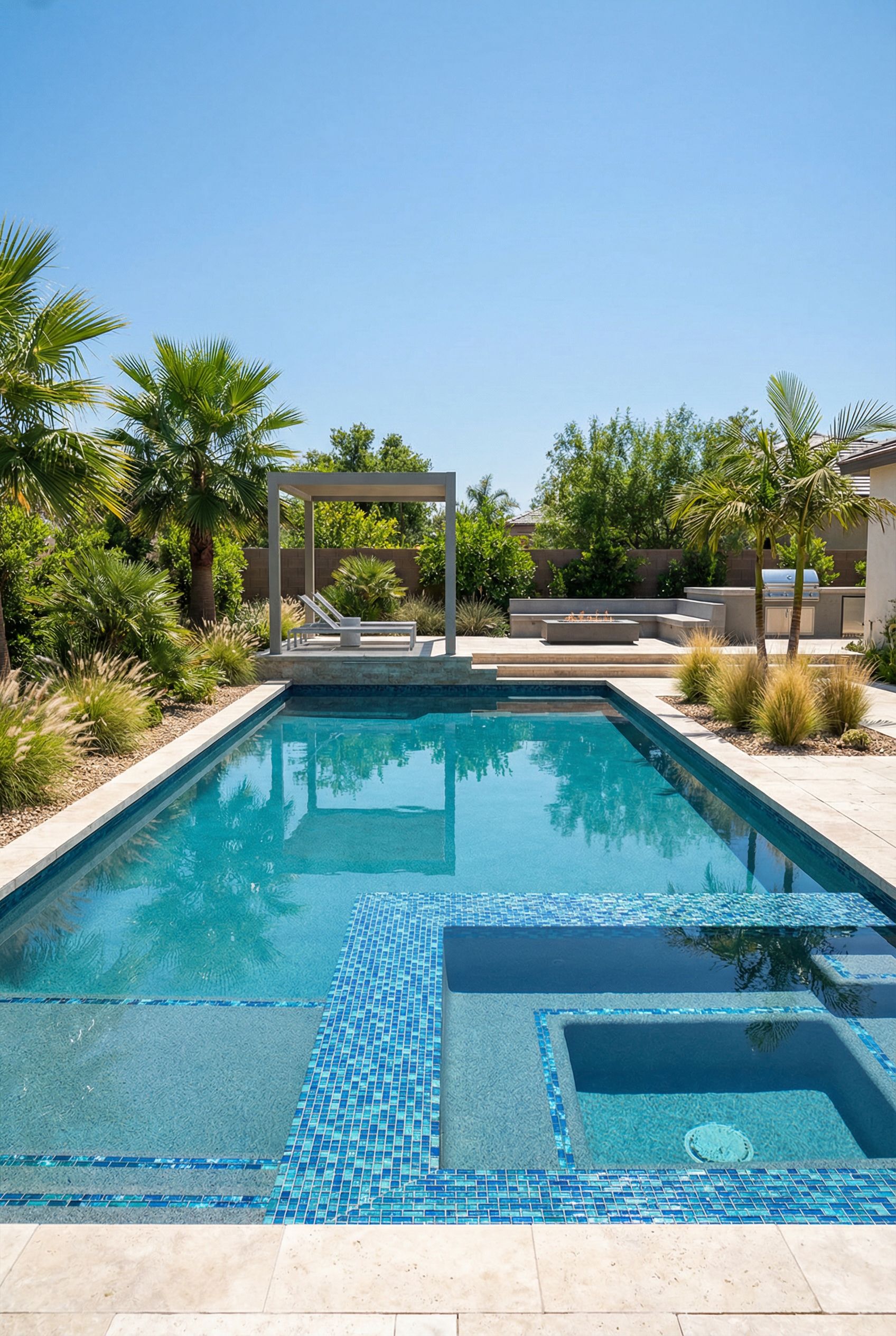 Modern Glass-Tile Luxury Backyard Pool
