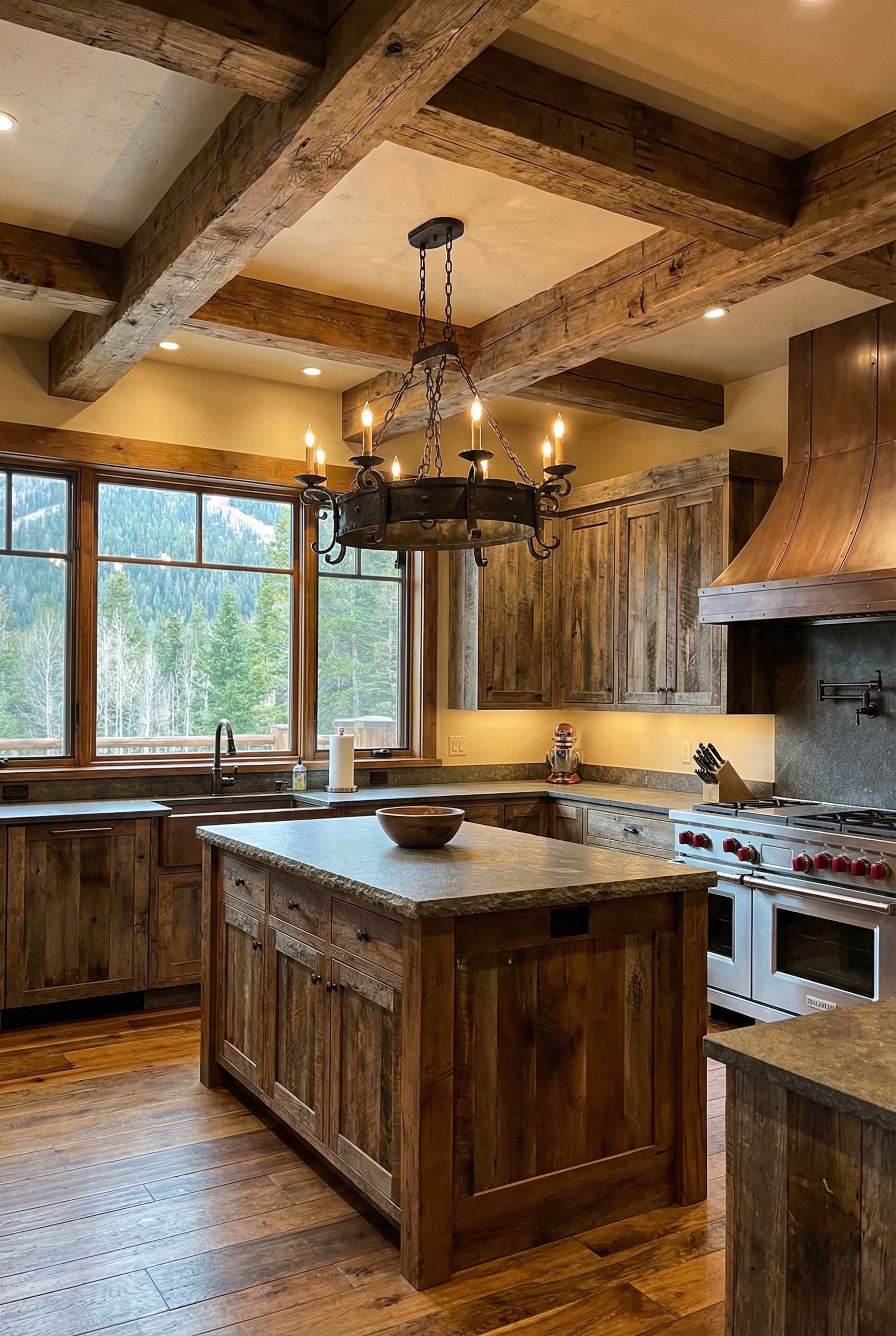 Mountain Chalet Kitchen with Handcrafted Iron Chandelier