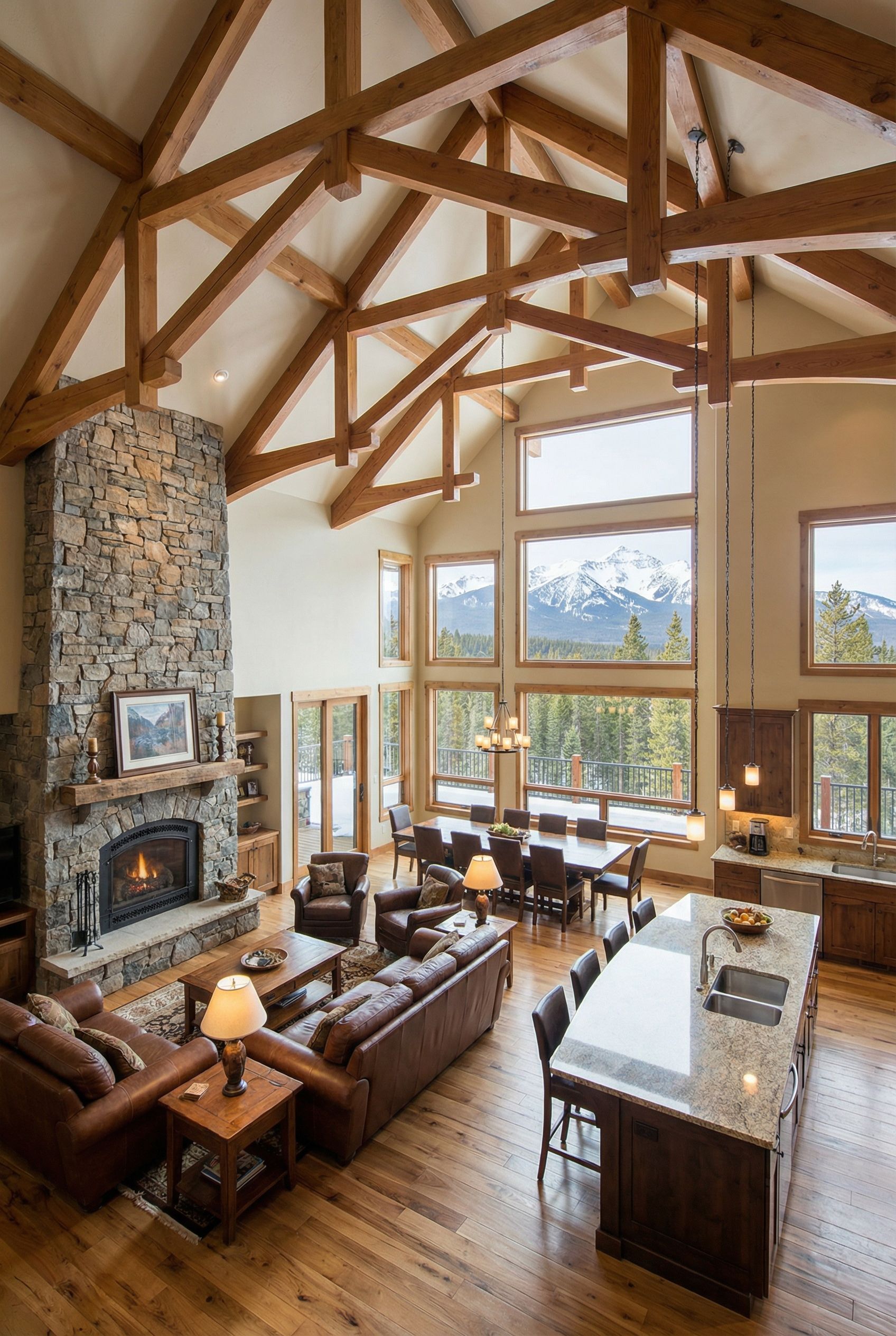 Mountain Retreat Great Room with Soaring Ceilings