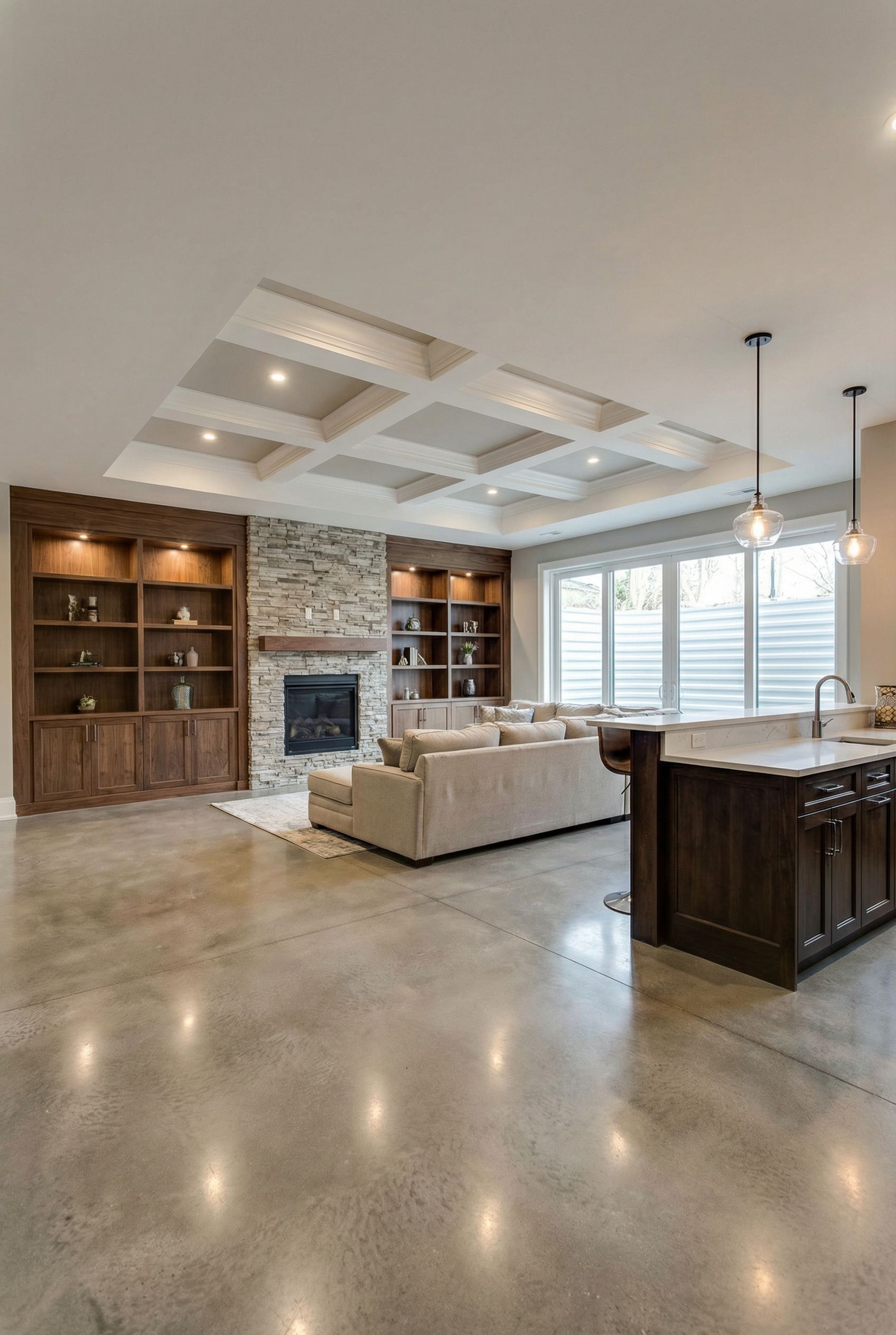 Open Concept Living Room with Custom Millwork
