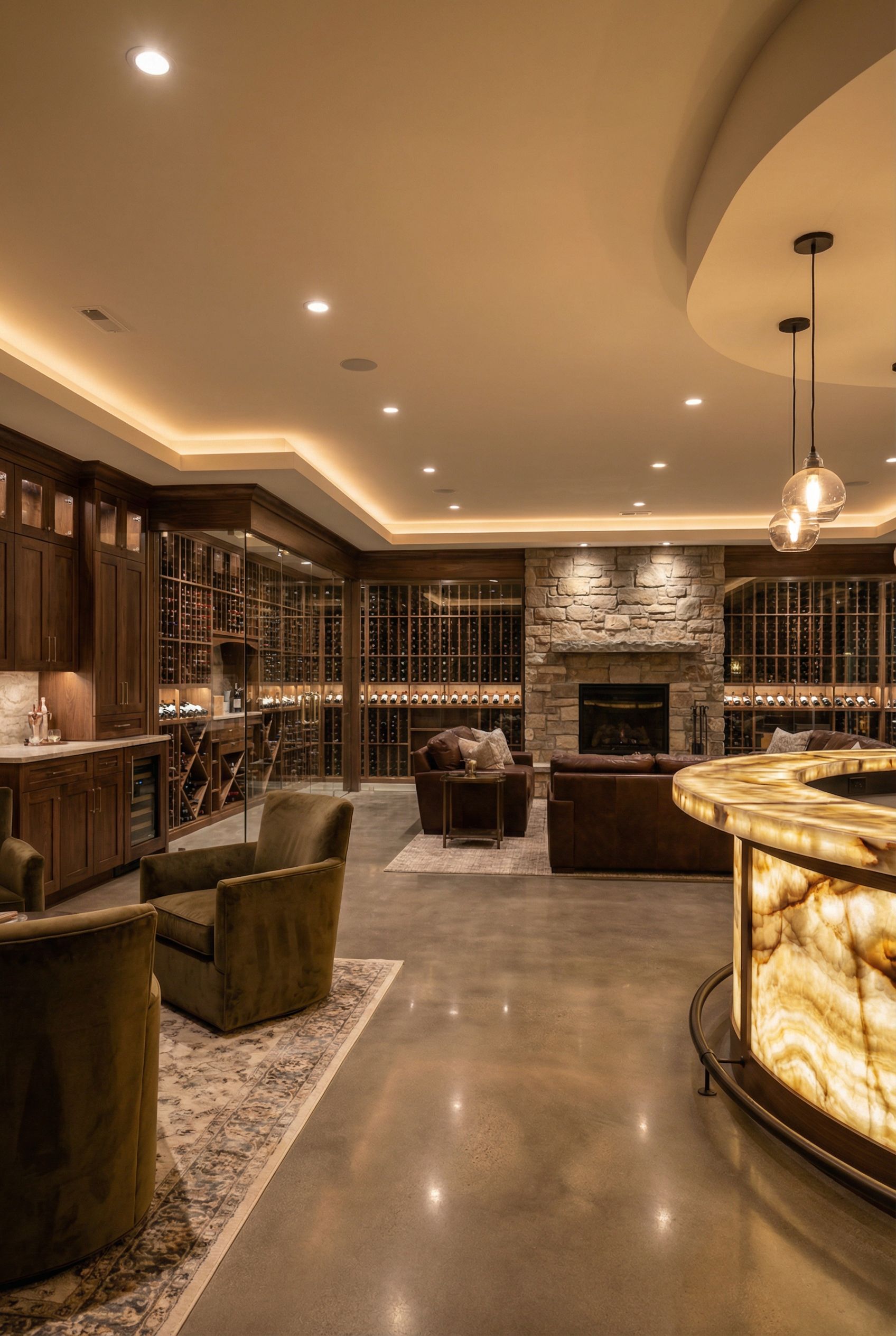 Open Concept Wine Cellar and Lounge Design