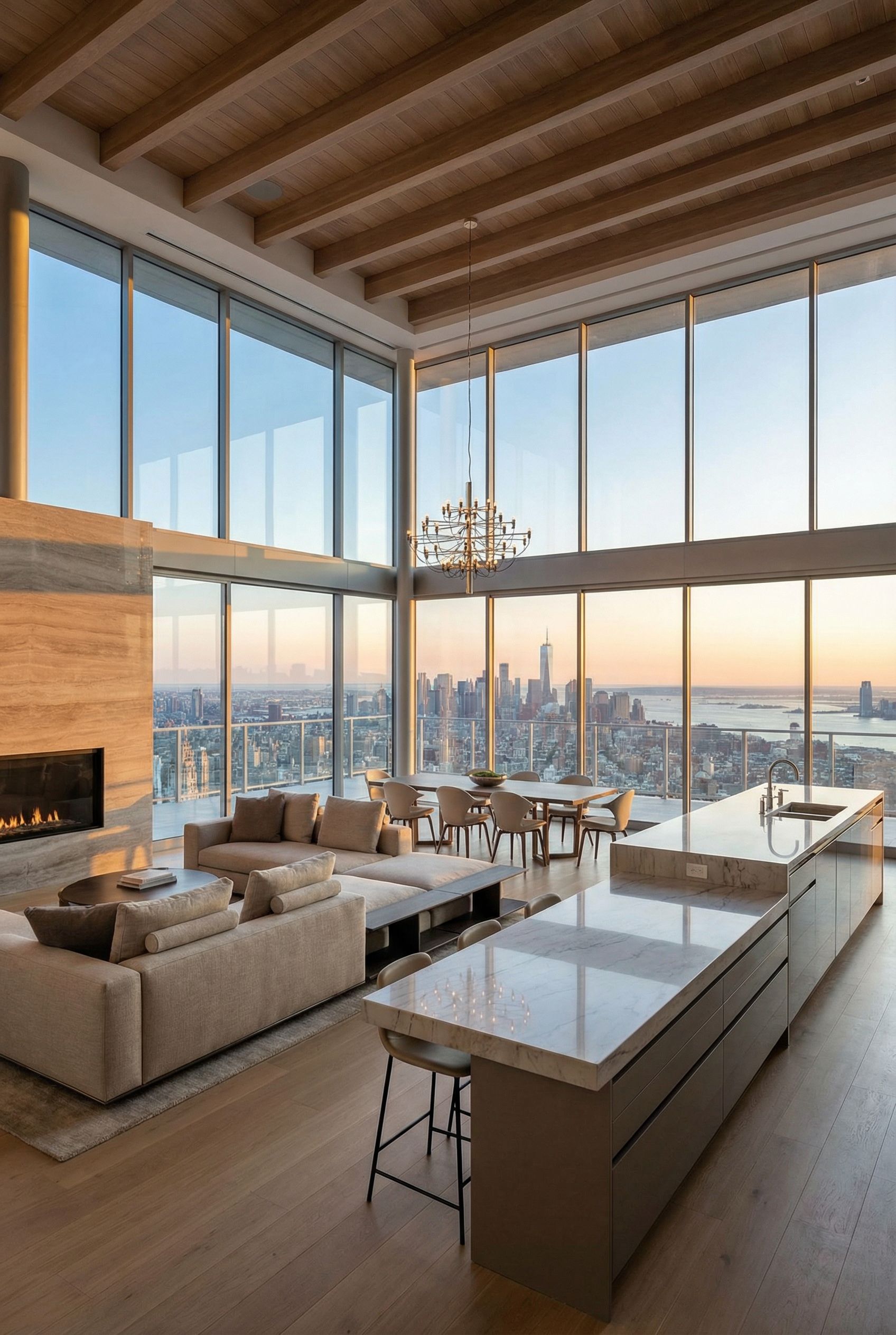 Penthouse Great Room with Floor-to-Ceiling Windows