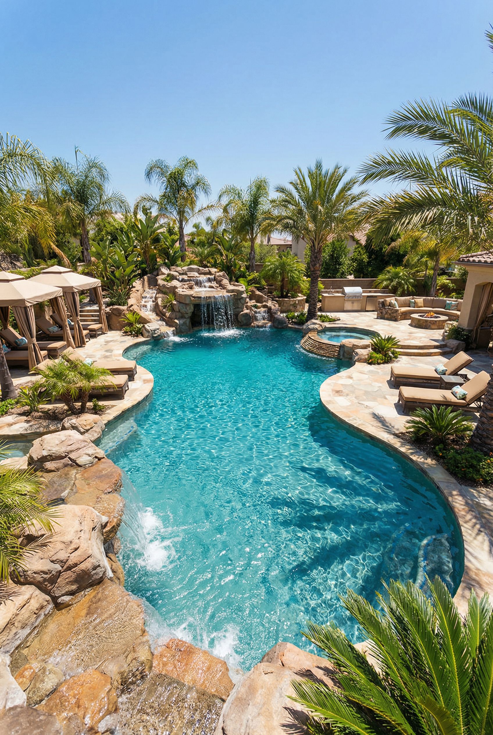 Resort-Style Luxury Pool with Waterfalls