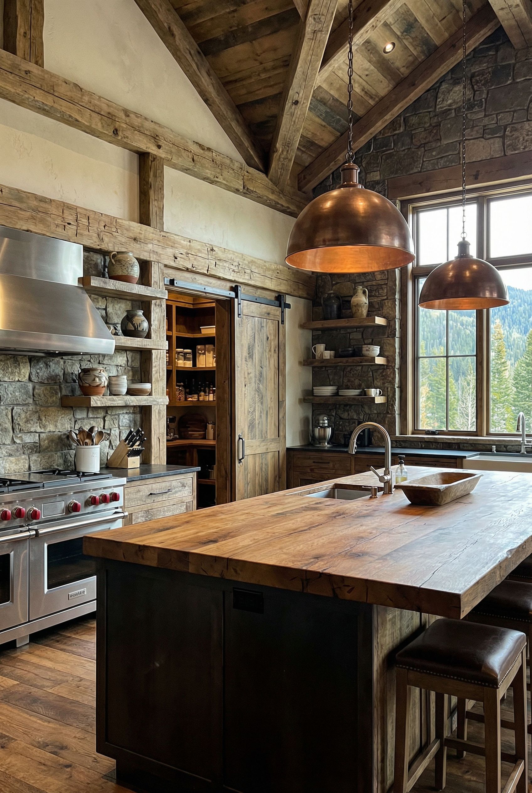 Rustic Luxury Chalet Kitchen with Walk-In Pantry