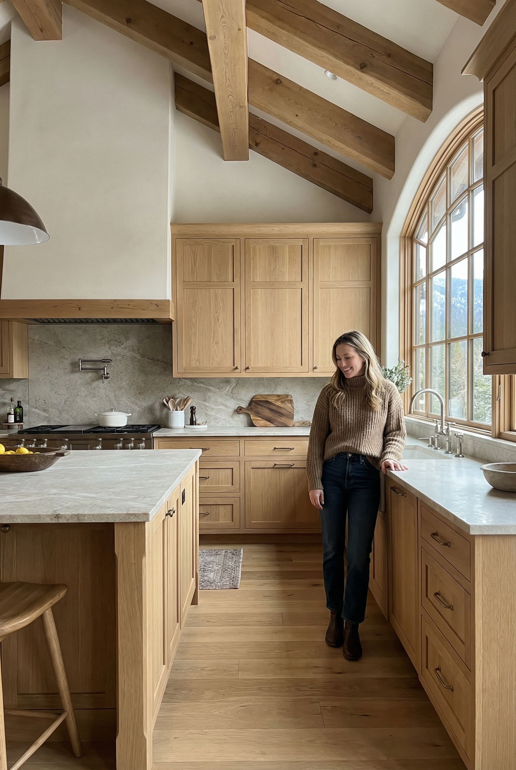 Scandinavian Chalet-Style Rustic Kitchen with White Oak Cabinetry