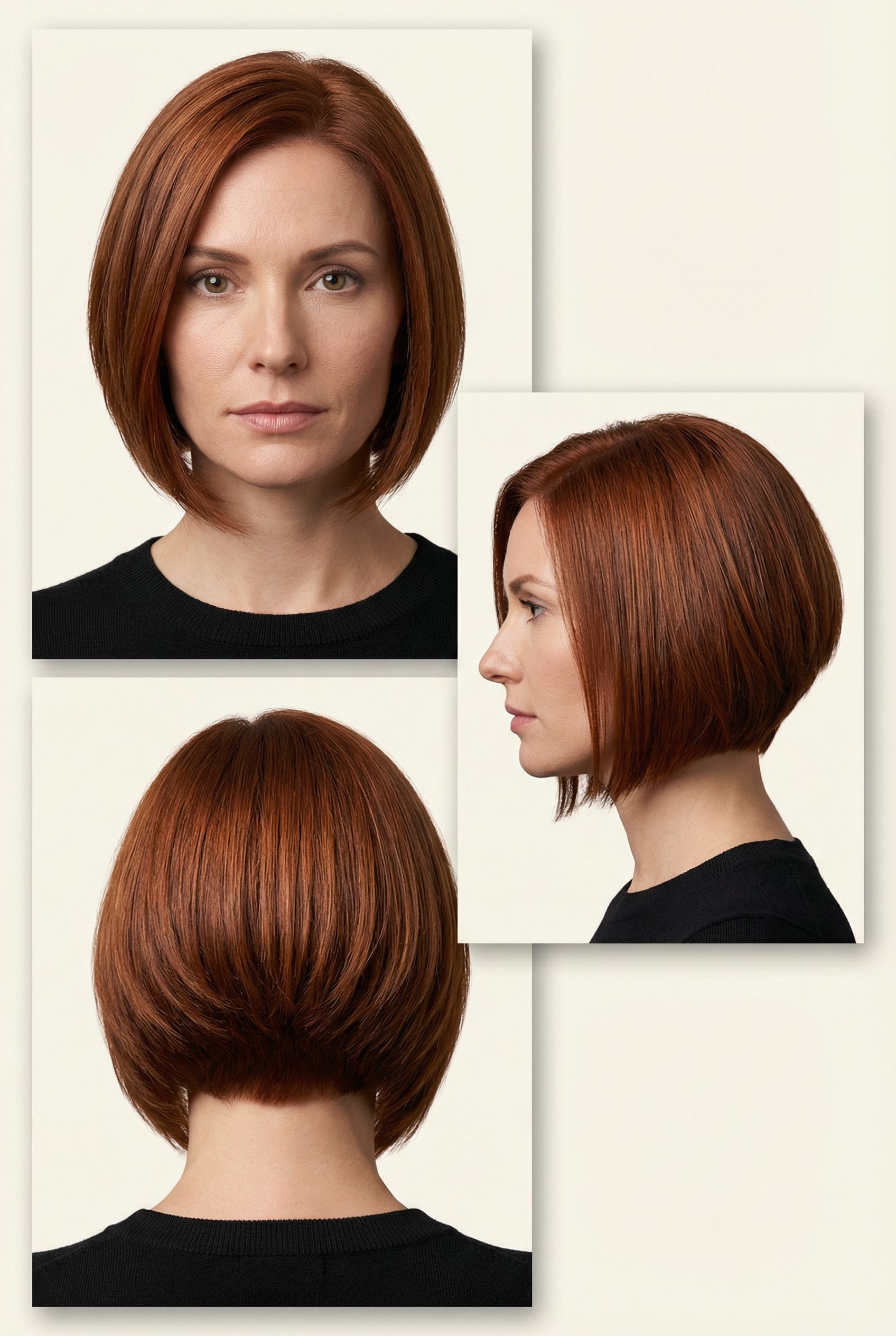 Sleek A-Line Bob with Stacked Layers and Tapered Nape