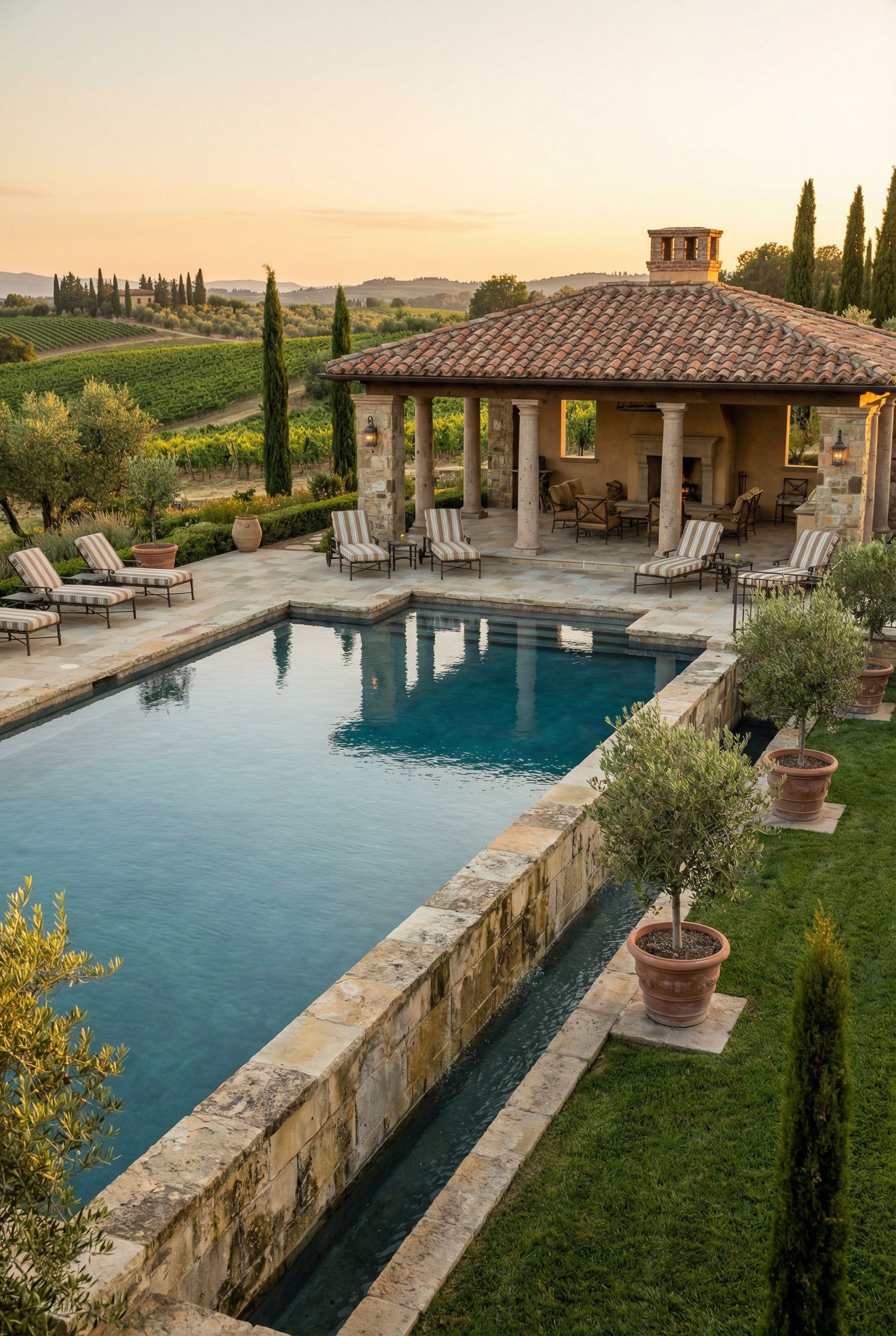Tuscan-Inspired Luxury Pool with Pavilion