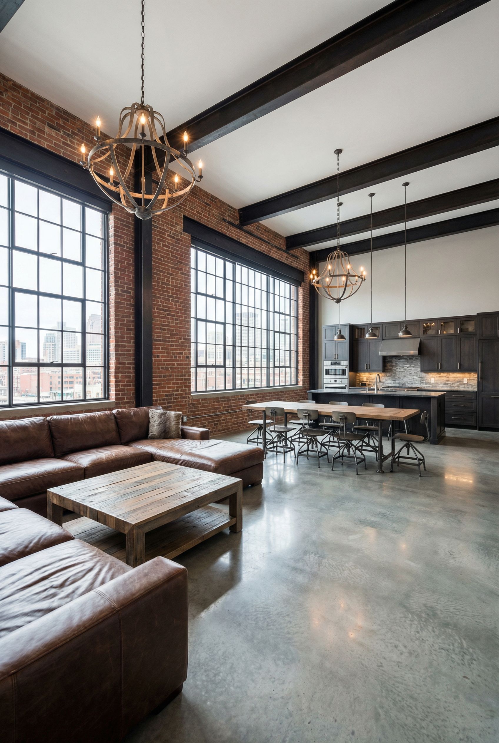 Urban Loft Great Room with Industrial Elegance