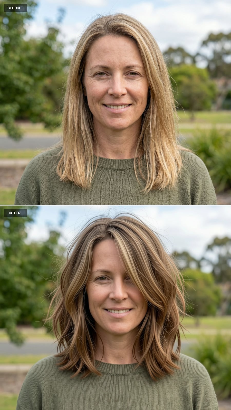 Chin-length Textured Bob In Warm Dark Blonde, Airy Layers, Slightly Tousled, Effortless Everyday Style