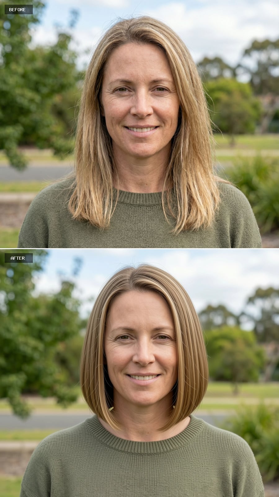 Classic Blunt Bob Just Below The Jaw In Natural Light Brown, Smooth Finish, Minimal Layering
