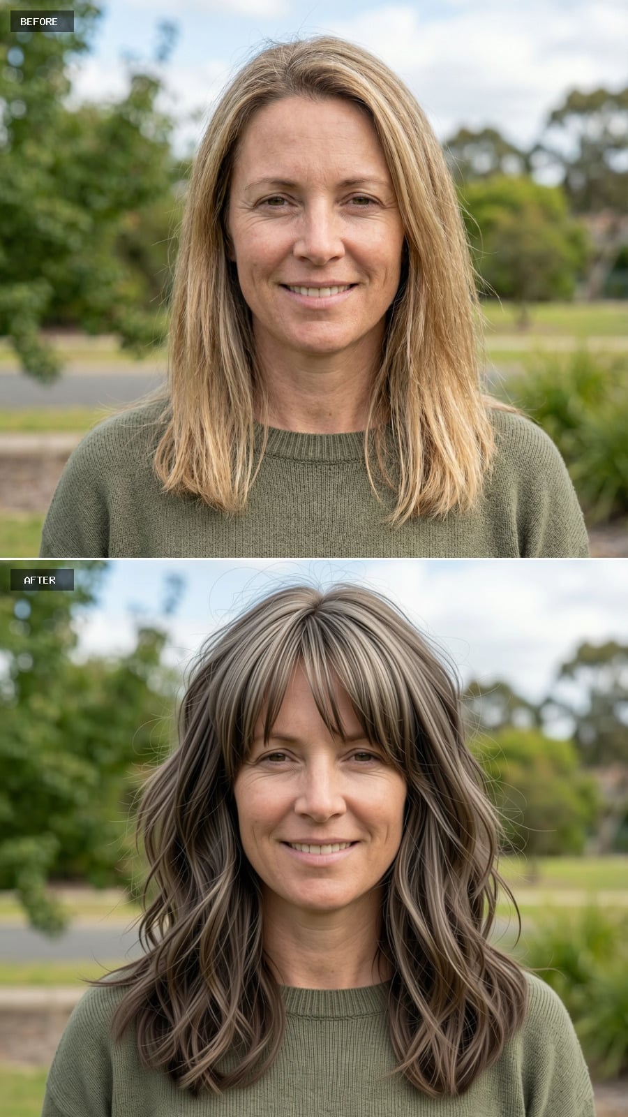 Shoulder-grazing Shag In Dark Blonde, Feathered Layers, Soft Fringe, Lived-in Texture