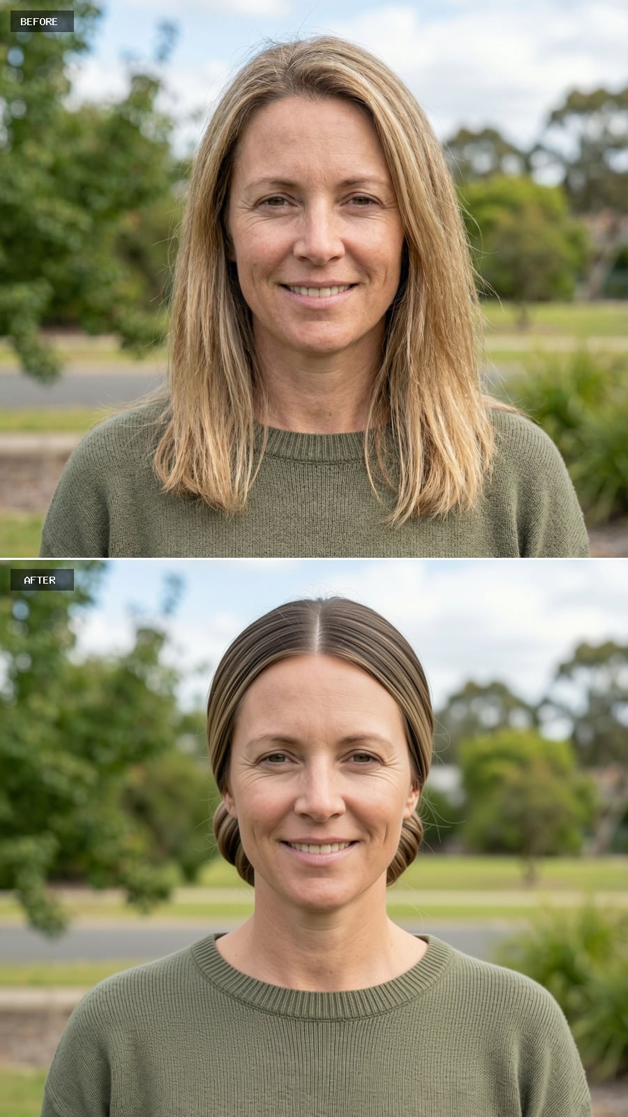 Polished Low Bun With A Center Part, Natural Dark Blonde, Clean And Elegant