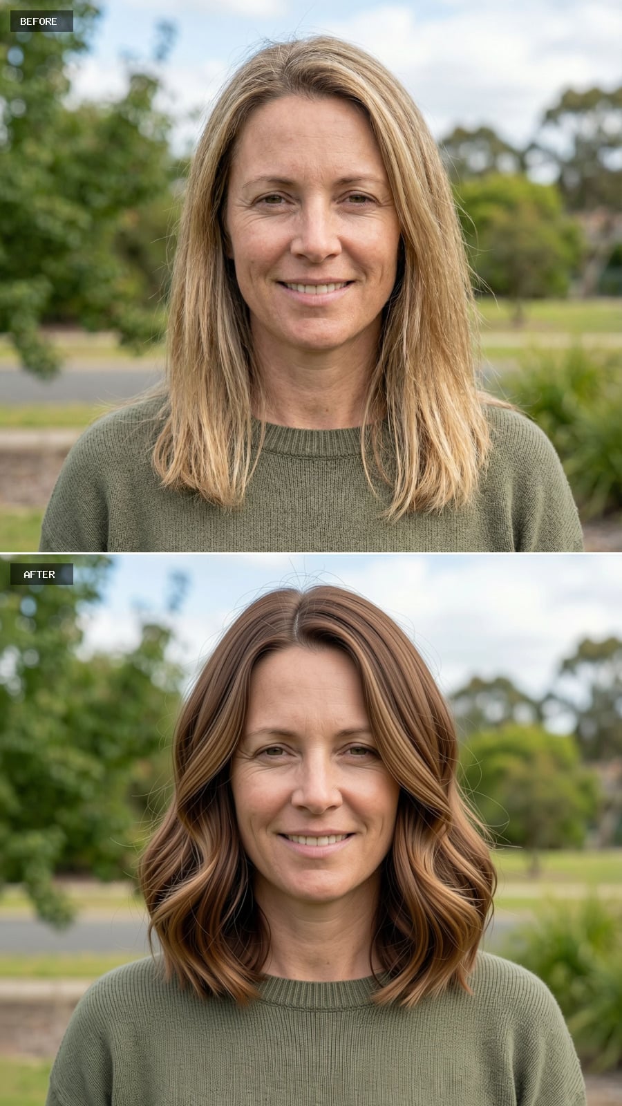 Collarbone-length Cut In Warm Mushroom Brown, Soft Internal Layers, Gentle Wave For Natural Movement
